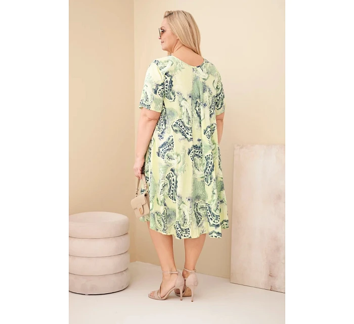 Dámské viskózové šaty pro s krátkým rukávem a potiskem světle zelená model 22043108 - K-Fashion