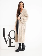 Dámský dlouhý propustný cardigan bez zapínání se širokým rukávem béžový Dámský dlouhý propustný cardigan bez zapínání se širokým rukávem béžový