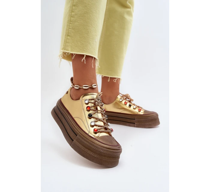 Dámské tenisky na platformě model 21650185 Zlaté - Goe