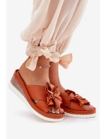 Kožené Dámské Sandály Na Klínu S Dekorativním  Oranžové model 21693589 - Artiker