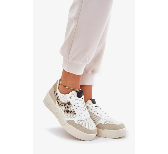 Dámské sportovní tenisky na platformě – béžové s panterím vzorem Lorori
