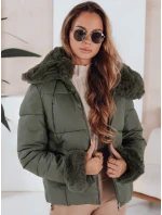 Dámská prošívaná krátká bunda s kožešinou zelená FashionStreet TY5068