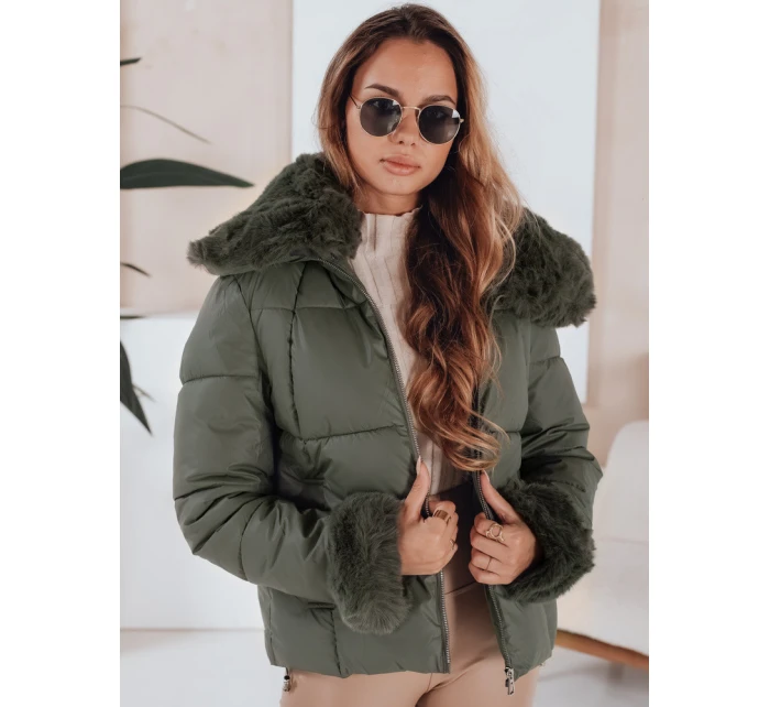 Dámská prošívaná krátká bunda s kožešinou zelená FashionStreet TY5068