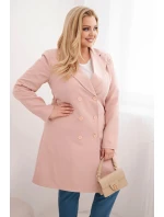 Dámský kabát Plus Size dvouřadový s límcem tmavě pudrově růžový