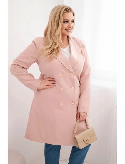 Dámský kabát Plus Size dvouřadový s límcem tmavě pudrově růžový