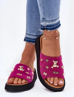 Dámské Zamszové Pantofle S Připínkami Fuchsie Vinceza 66741