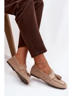 Dámské mokasíny s podrážkou a třásněmi Béžové model 21919048 - Boto