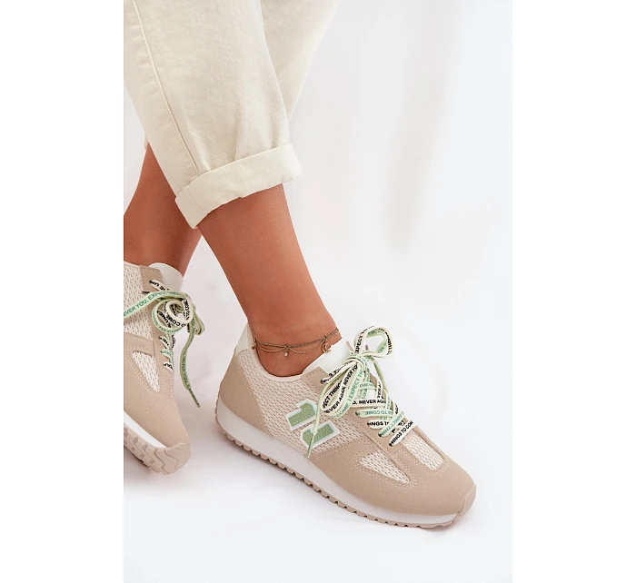 Dámské Tenisky Béžové s Ozdobným Šněrováním model 22039794 - Boto