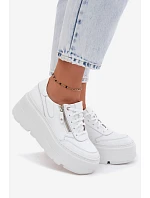 Kožené dámské tenisky na masivní platformě model 22130428 Bílé - Zazoo