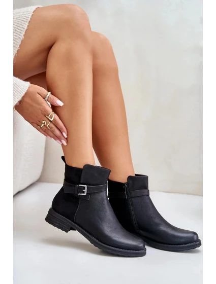 Zateplené Kotníkové Boty Na Plochém Podpatku S Páskem Černé Sabamessa Zateplené Kotníkové Boty Na Plochém Podpatku S Páskem Černé Sabamessa