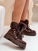 Dámské zateplené kotníkové boty s kožíškem 9685 Tmavě hnědé MARQUIIZ