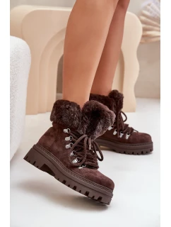 Dámské zateplené kotníkové boty s kožíškem 9685 Tmavě hnědé MARQUIIZ