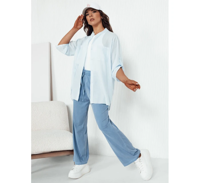 Dámské kalhoty s širokými nohavicemi ASTERS světle modré FashionStreet UY2036