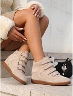Dámské semišové tenisky na skrytém klínovém podpatku, béžové, FashionStreet ZY1482 Dámské semišové tenisky na skrytém klínovém podpatku, béžové, FashionStreet ZY1482