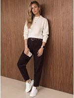 Dámské manšestrové kalhoty s elastickým pasem v čokoládové barvě FashionStreet UY3165 Dámské manšestrové kalhoty s elastickým pasem v čokoládové barvě FashionStreet UY3165
