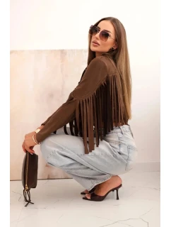 Dámská semišová bunda s třásněmi hnědá