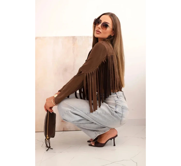 Dámská semišová bunda s třásněmi hnědá Dámská semišová bunda s třásněmi hnědá