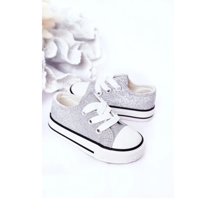 Dětské Brokátové Tenisky Stříbrné Bling-Bling Dětské Brokátové Tenisky Stříbrné Bling-Bling