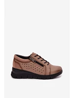 Kožené dámské polobotky na platformě model 22100867 Béžové - VINCEZA Kožené dámské polobotky na platformě model 22100867 Béžové - VINCEZA