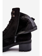 Dámské šněrovací kotníkové boty na nízkém podpatku černé značky Adinail