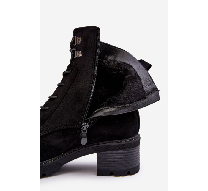 Dámské šněrovací kotníkové boty na nízkém podpatku černé značky Adinail