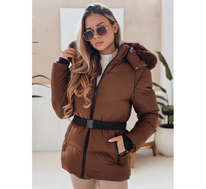 Dámská zimní prošívaná bunda s kapucí LOVELINA hnědá FashionStreet TY4953