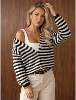 Dámský oversize kardigan s černobílými pruhy FashionStreet MY2640 Dámský oversize kardigan s černobílými pruhy FashionStreet MY2640