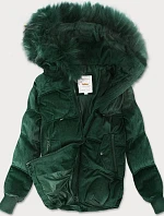 Dámská manšestrová bunda s kapucí tmavě zelená (7696)