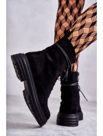 Dámské semišové boty se zavazováním Černé model 21598522 - S.Barski