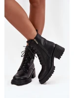 Dámské kožené workery na podpatku s ozdobným detailem Artiker – černé Dámské kožené workery na podpatku s ozdobným detailem Artiker – černé