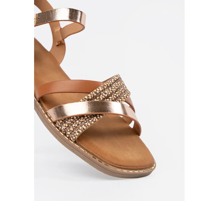 Klasické  sandály hnědé dámské na plochém podpatku