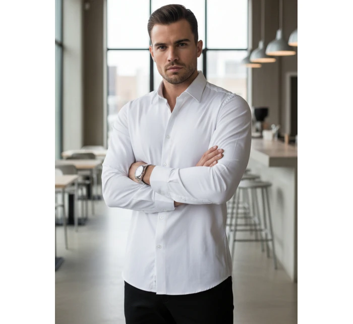Pánská elegantní hladká bílá košile SLIM FIT FashionStreet DX2617