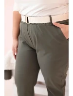 Dámské bavlněné kalhoty Plus Size s páskem khaki