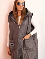Dámská prošívaná vesta Plus Size s kapucí na zip grafitová