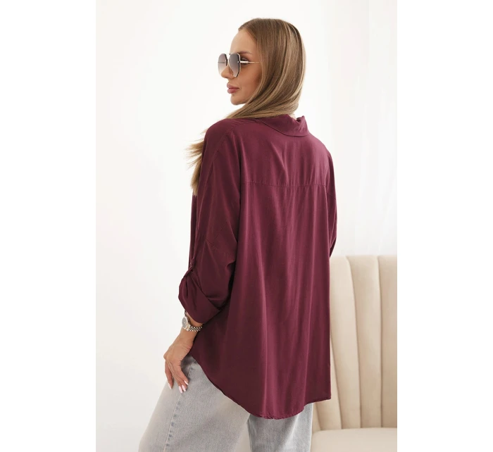 Dámská košile s viskózou, ozdobnými knoflíky a límečkem švestková