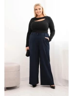 Dámské kalhoty Plus Size se širokou nohavicí a páskem čokoládové Dámské kalhoty Plus Size se širokou nohavicí a páskem čokoládové