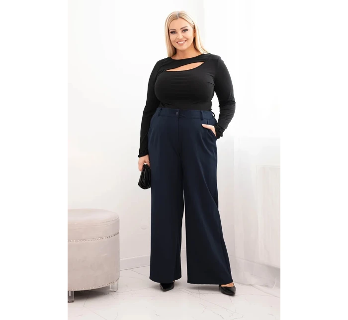 Dámské kalhoty Plus Size se širokou nohavicí a páskem čokoládové Dámské kalhoty Plus Size se širokou nohavicí a páskem čokoládové