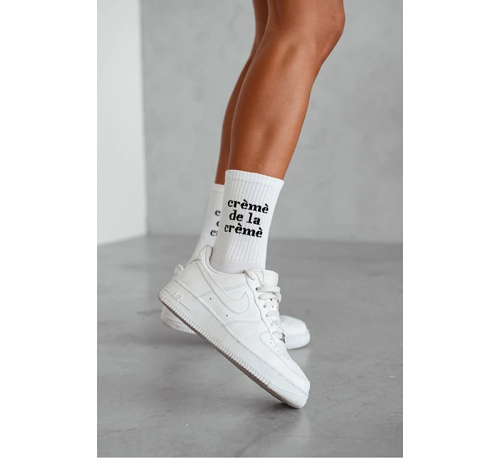 Dámské ponožky bílé s černým nápisem Crèmè De La Crèmè