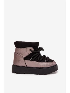 Dámské nízké sněhule s hřejivým kožíškem a silným šněrováním Xarina – černé