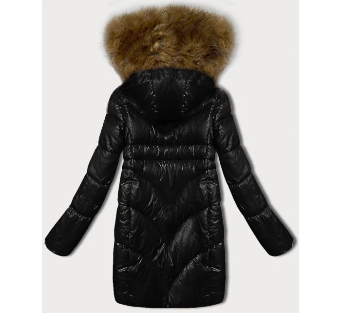 Jednoduchá černá dámská zimní bunda s ozdobnými kapsami S'west (B8259-1)