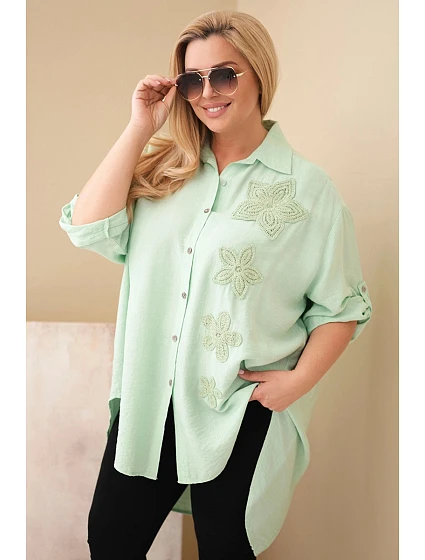 Dámská košile Plus Size z viskózy s květinovým model 22136561 tmavě mátová - K-Fashion