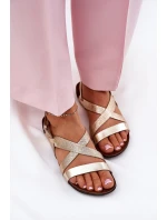 Ploché Kožené Sandály Dámské Zazoo 40032 Zlaté