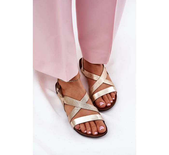 Ploché Kožené Sandály Dámské Zazoo 40032 Zlaté