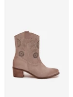 Semišové kožené dámské boty s na podpatku  Cappuccino model 21713188 - Zazoo