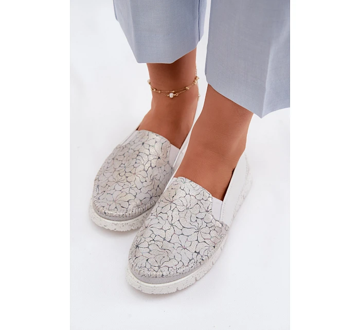 Dámské nazouvací kožené polobotky Maciejka 03512-70 Bílá-Stříbrná