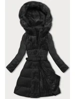 Černá dámská zimní bunda s ozdobnou kožešinou model 21246197 - J.STYLE