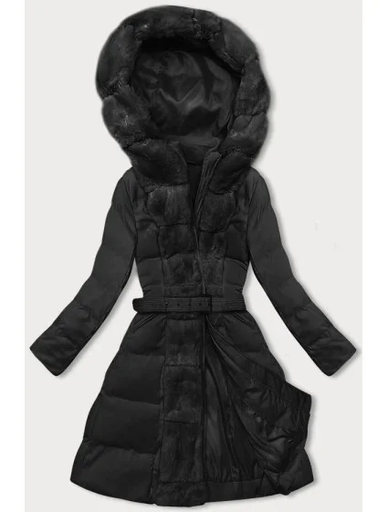 Černá dámská zimní bunda s ozdobnou kožešinou model 21246197 - J.STYLE