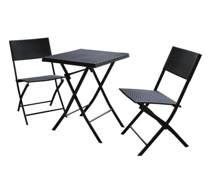 BALKONOVÝ NÁBYTEK SET STŮL 58X58X70CM A 2 ŽIDLE ČERNÁ