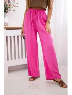 Mušelínové kalhoty se širokou nohavicí růžová