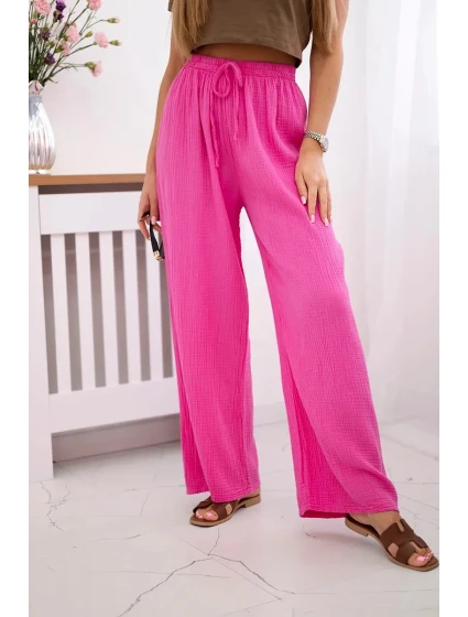 Mušelínové kalhoty se širokou nohavicí růžová Mušelínové kalhoty se širokou nohavicí růžová
